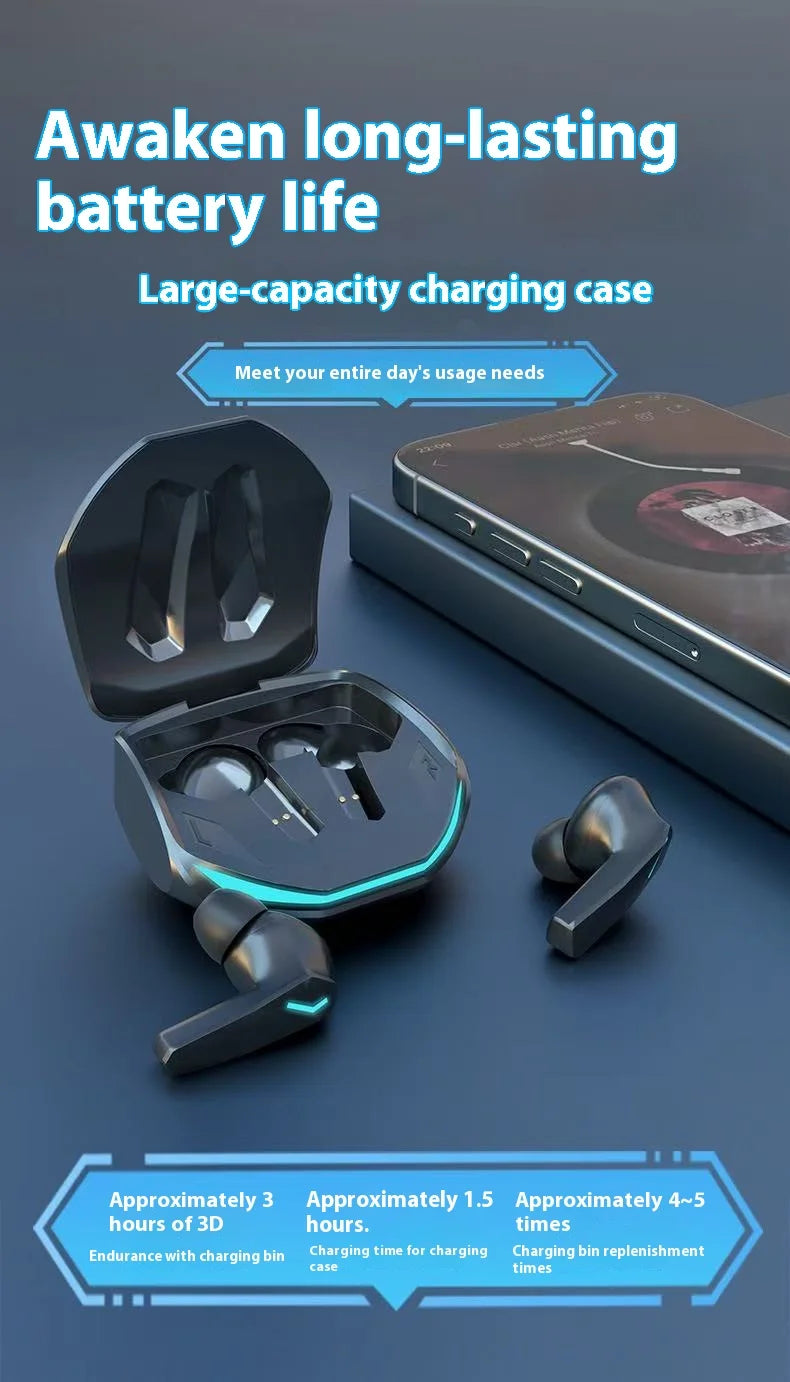 GM02 Bluetooth 5.3 Earphones Sports Headset Wireless In-Ear Gaming with Mic Dual Mode Music Headphones New